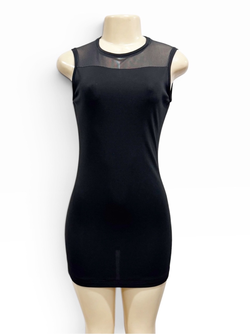 Giordano Ladies Black Mesh Yoke Sleeveless Mini Bodycon Dress
